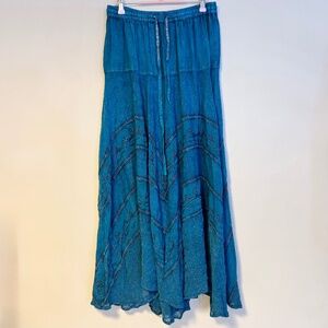 Sakkas Ivy Maiden Boho Fairy Embroidered Beaded Maxi Skirt Teal Blue Womens M L